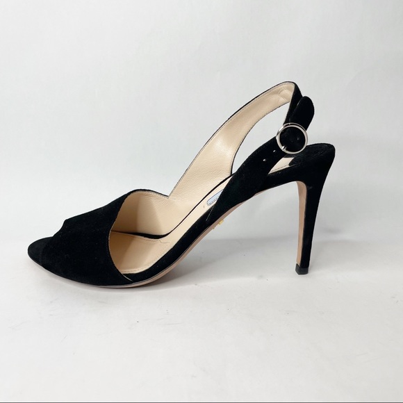 Prada Black Suede d'Orsay Open toe Sling Back Heel - Picture 3 of 12